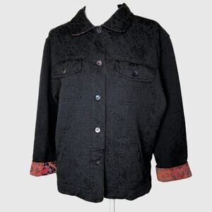 Chico's Black Textured Embossed Floral Jacket Coat Art to Wear Women's Sz: Large